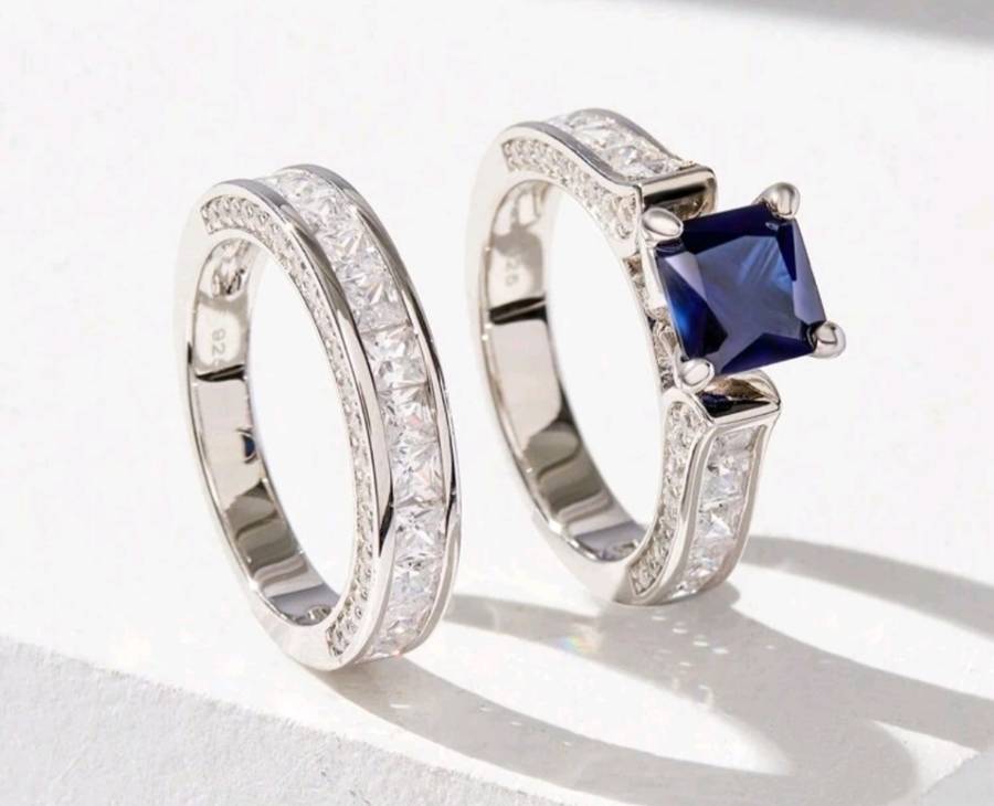 2pcs/set Glamorous Cubic Zirconia Silver Ring