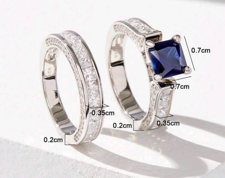 2pcs/set Glamorous Cubic Zirconia Silver Ring