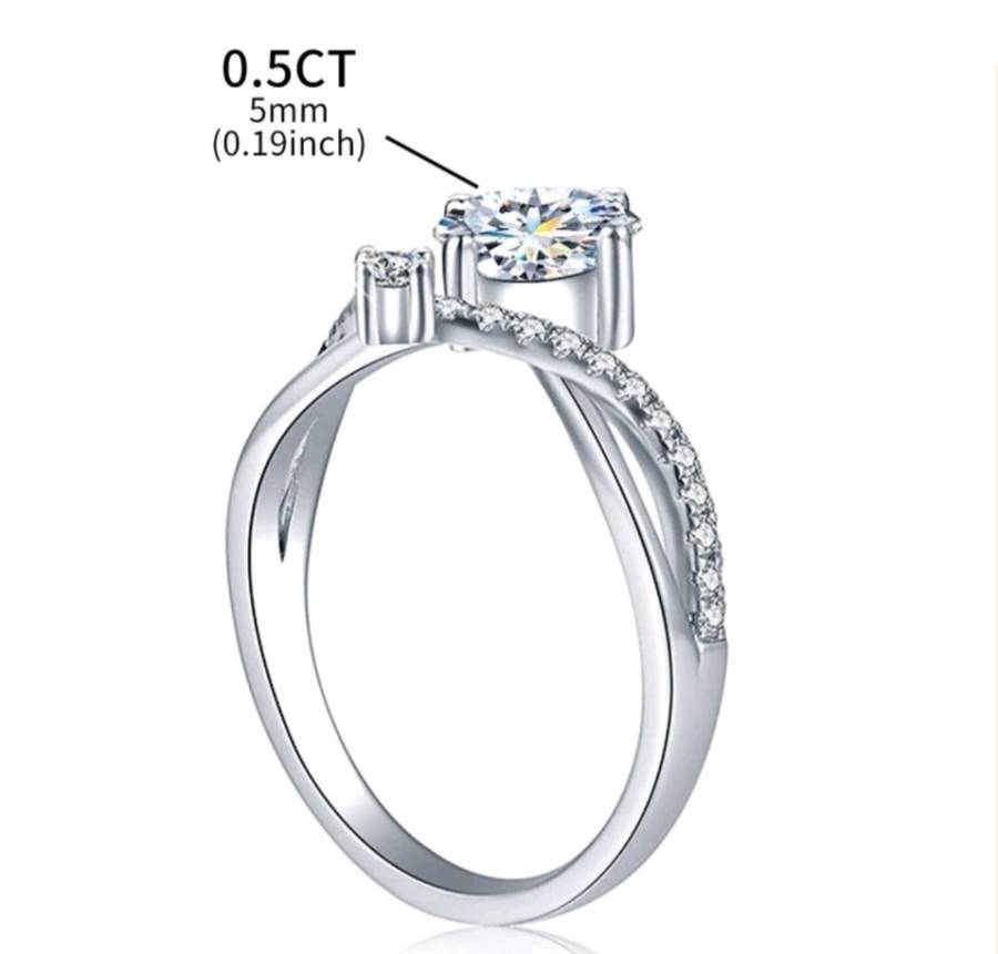 Sparkling 0.5CT D Color Moissanite Princess Crown Ring 925 Sterling Silver