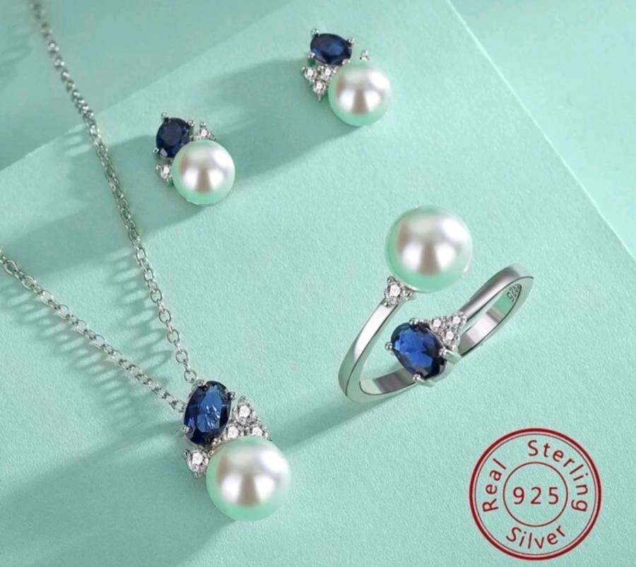 Imitation Pearl & Cubic Zirconia Necklace, Ring And Earrings Set