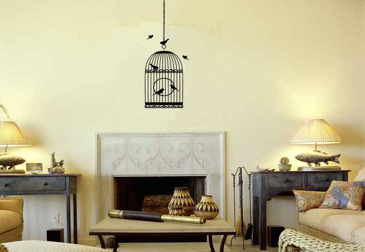 New Vinyl wall art decal Bird cage and birds home decor black