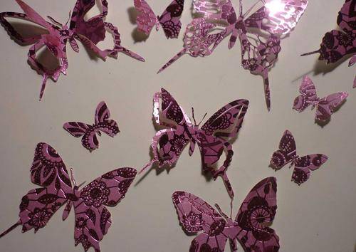 3D card butterflies wall art decor patterned foil rasberry pink