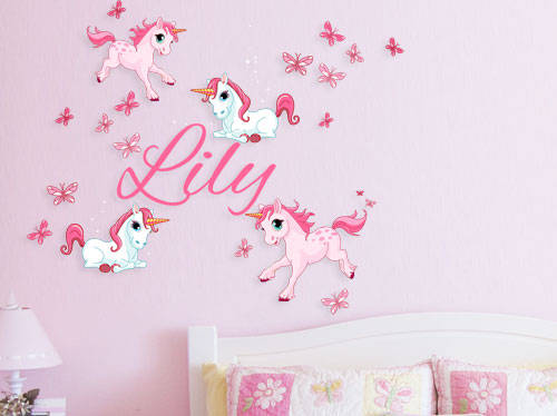 Personalised unicorns and name for girls babies Vinyl Wall Art Sticker Decal Vinyl Tattoo Decor