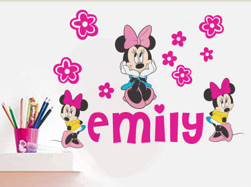 Customised Minnie mouse with name Vinyl Wall Art Sticker Decal Vinyl Tattoo Decor