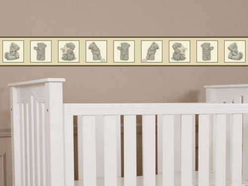 Neutral cream and brown chocolate beige tatty teddy vinyl wall border sticker sold per meter