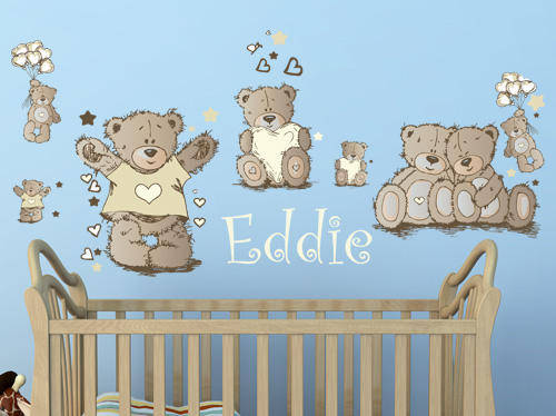 PERSONALISED Tatty teddy chocolate and cream wall stickers- decal to decorate childrens room