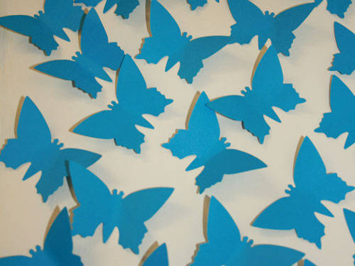 30 bright blue 3d  cut card paper butterflies for decorating walls interior design
