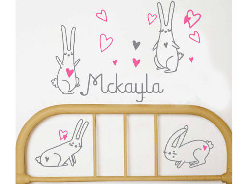 Custom kids bunnies with your name baby Sticker wall decal Decal tattoo  Vinyl Interior Decor