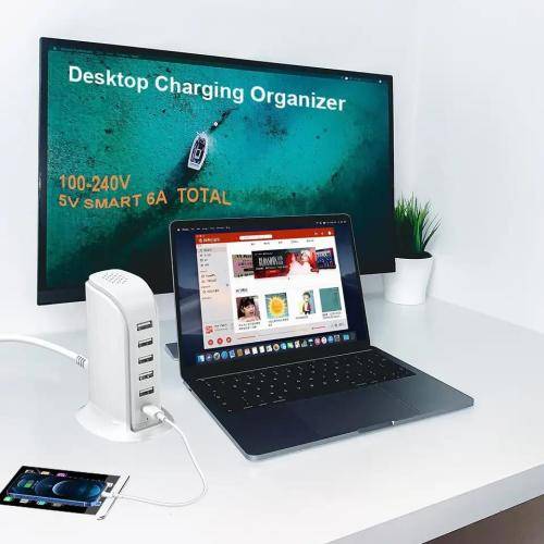 Phone Charger 20W PD USB C with 5 USB Ports Mobile Phone Chargers for Kindle iPhone Ipad Airpods