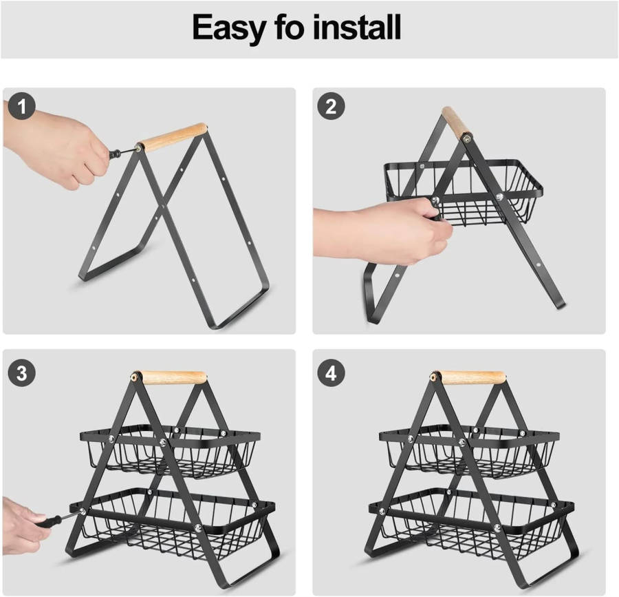2-Tier Home Metal Fruit Bowl - Black
