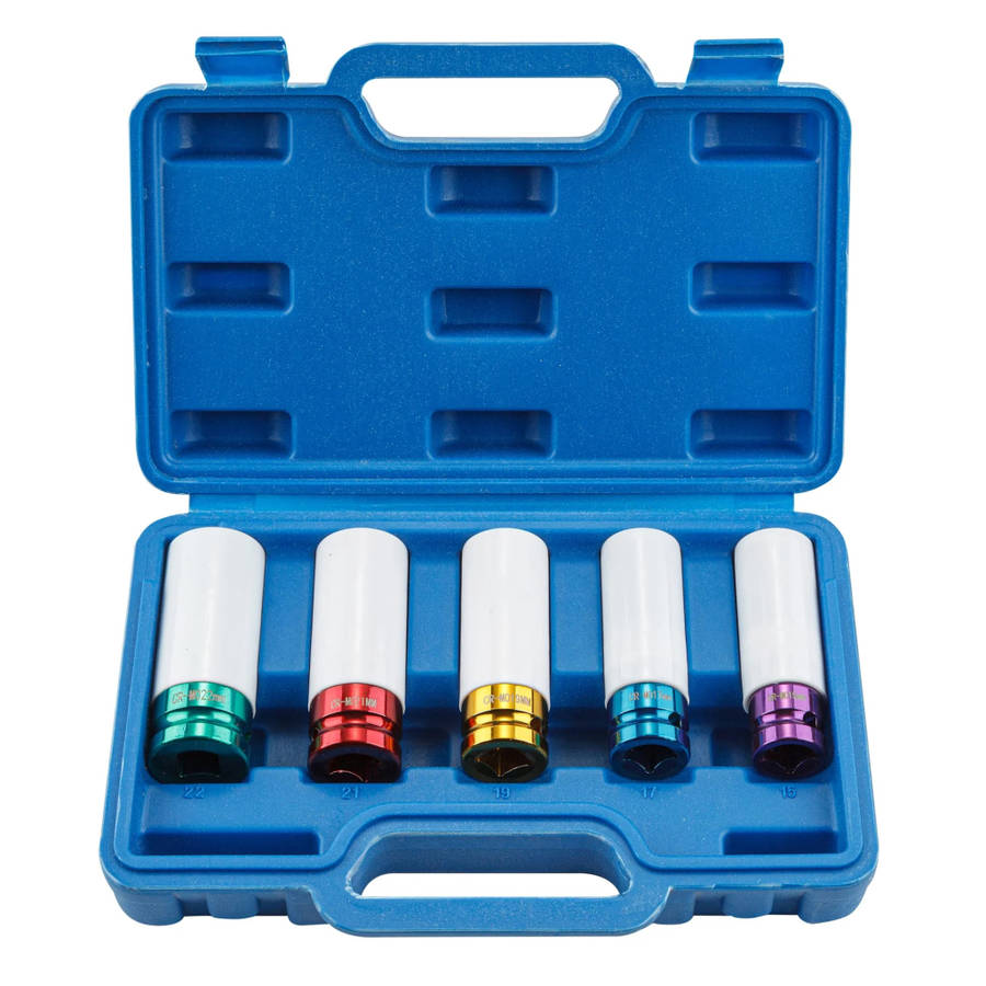 5-Piece 1/2` Drive Depth Impact Sockets, Non-Destructive Impact Lug Nut Sockets With Protective Slee
