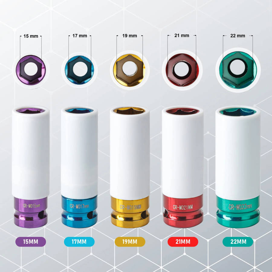 5-Piece 1/2` Drive Depth Impact Sockets, Non-Destructive Impact Lug Nut Sockets With Protective Slee