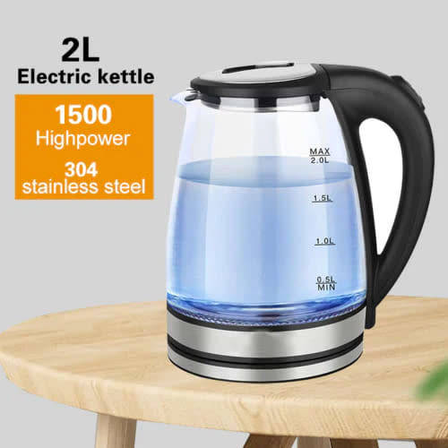 Glass Cordless Kettle Electric Double Wall Led Light Kettle Stainless Steel