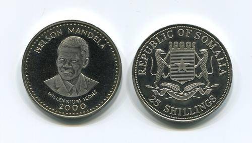 SOMALIA NELSON MANDELA MILLENNIUM ICONS Year 2000 , 25 SHILLINGS coin - RARE