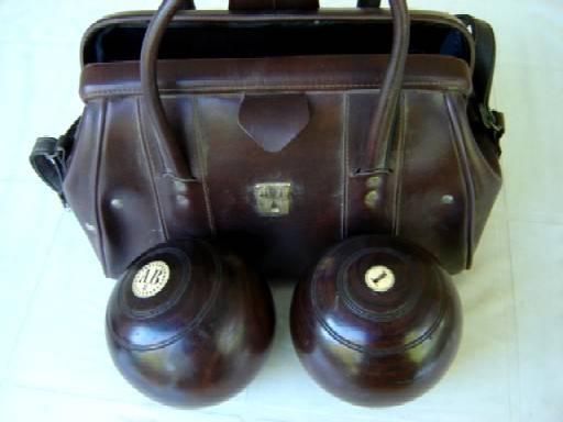 Pair of Vintage Lawn Bowls and bag.