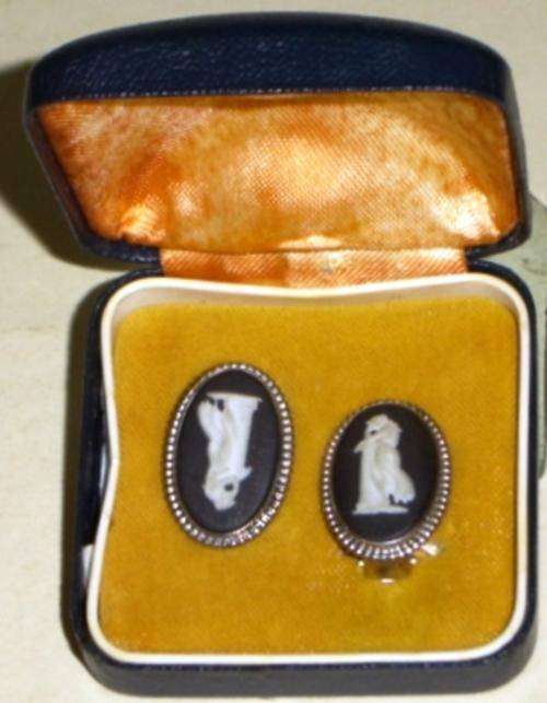 Wedgwood Jasperware Earrings in Silver Hallmarked 1934.