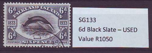 FALKLAND ISLANDS SG133 6d BLACK SLATE USED