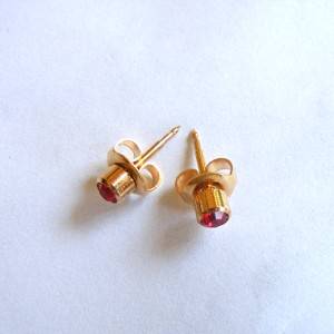 BFA - DAINTY SIMULATED RUBY STAINLESS STEEL  EAR STUDS