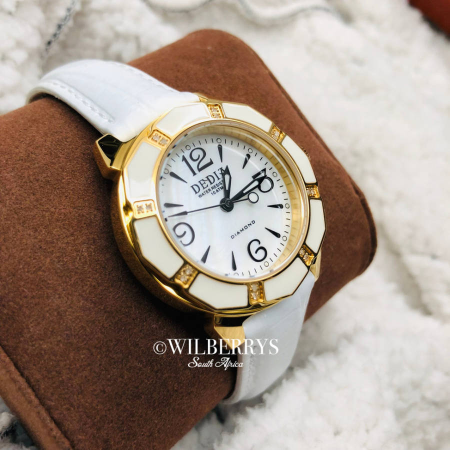 Retail: R18,000.00 Dedia by Aquaswiss Women's Lilly with 16 Genuine Diamonds 18k Gold Plated Watch