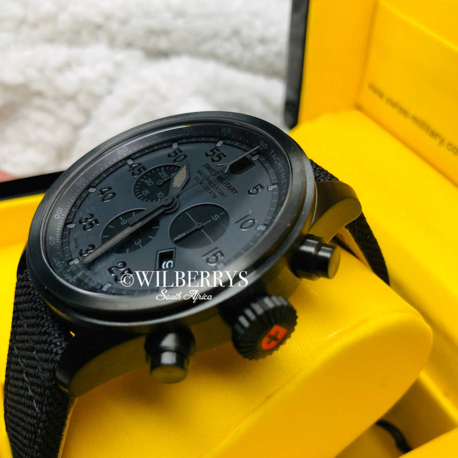 Retail: R14,999.00 CX Swiss Military MEN'S Hawk Nero Chronograph Graphite Dial Watch Brand New!!!!!
