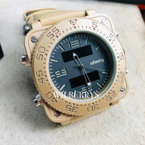 INFANTRY MILITARY CO. Tank XL 47mm DUAL MOVEMENT Watch with Leather Band BOXED, FULLY LOADED!