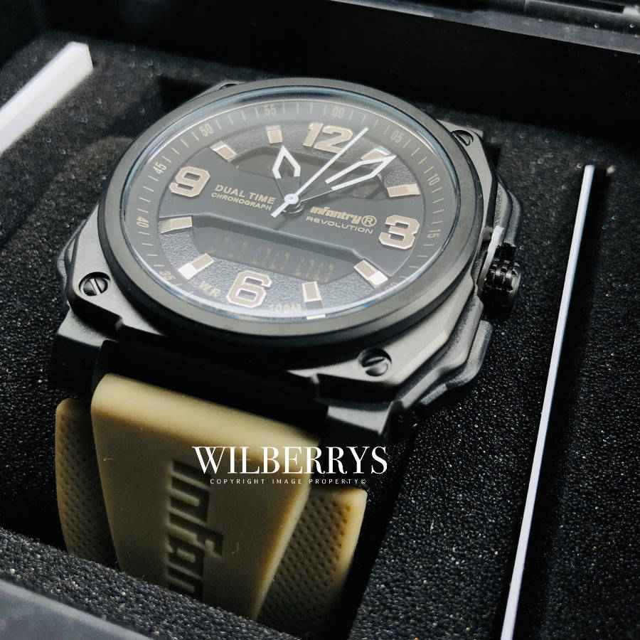 Retail: R8999.00 REVOLUTION® Men's Desert Eagle Dual Time Surgical Steel Silicone Watch NEW