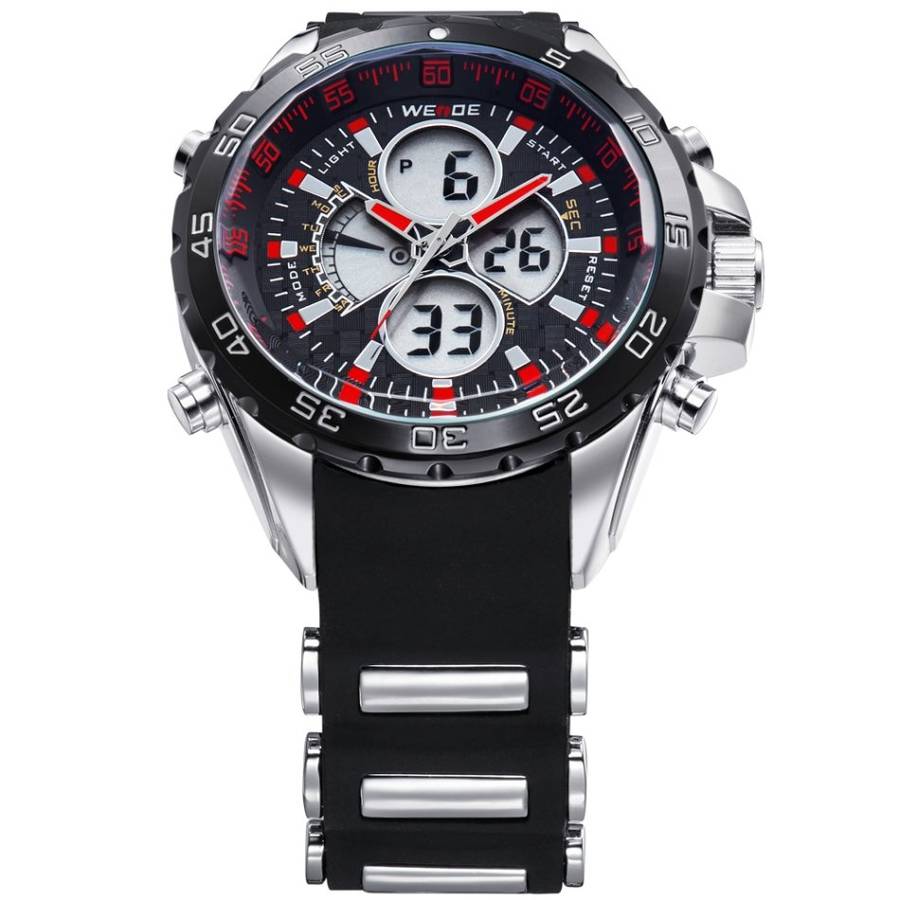 WEIDE Men's Electro Dual Time Steel Infused Black/Red Watch BRAND NEW official SA store