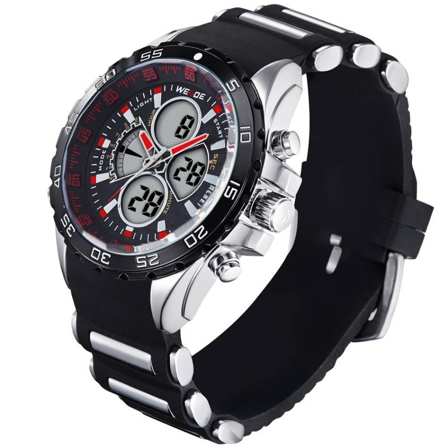 WEIDE Men's Electro Dual Time Steel Infused Black/Red Watch BRAND NEW official SA store