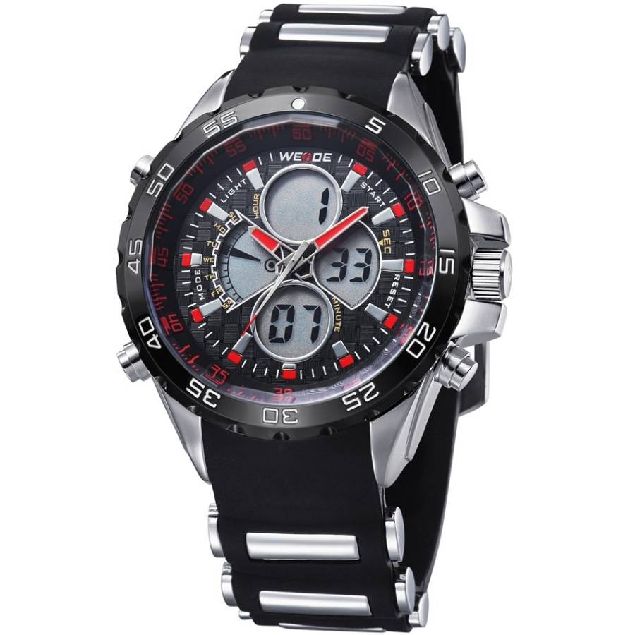 WEIDE Men's Electro Dual Time Steel Infused Black/Red Watch BRAND NEW official SA store