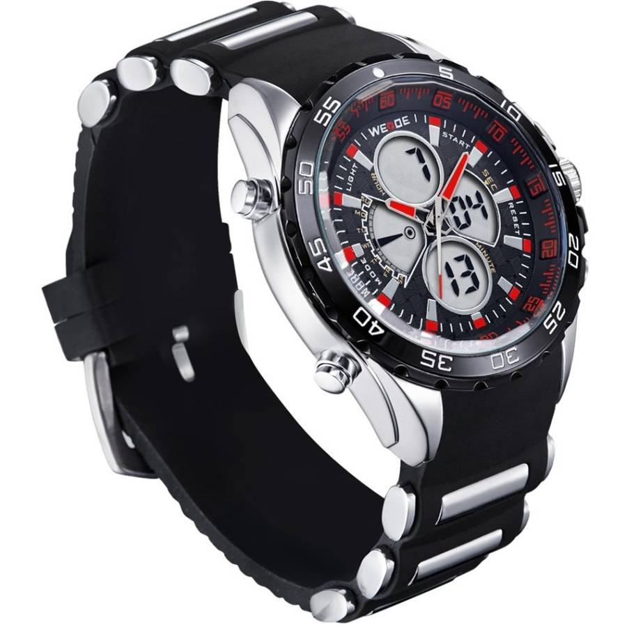 WEIDE Men's Electro Dual Time Steel Infused Black/Red Watch BRAND NEW official SA store