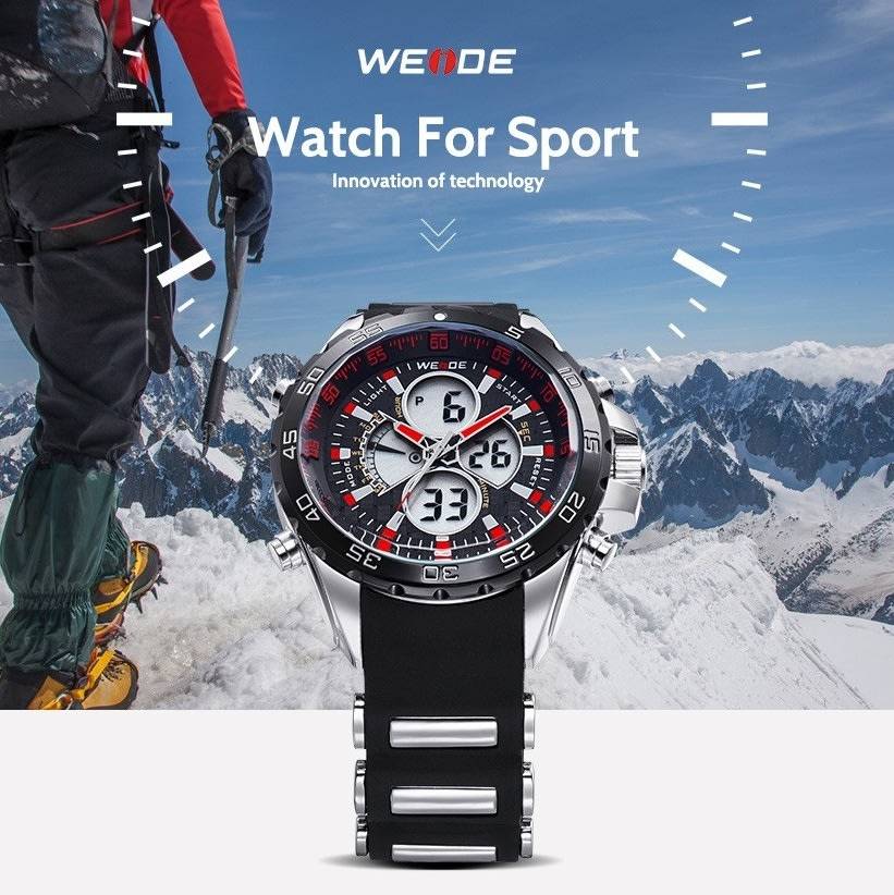 WEIDE Men's Electro Dual Time Steel Infused Black/Red Watch BRAND NEW official SA store