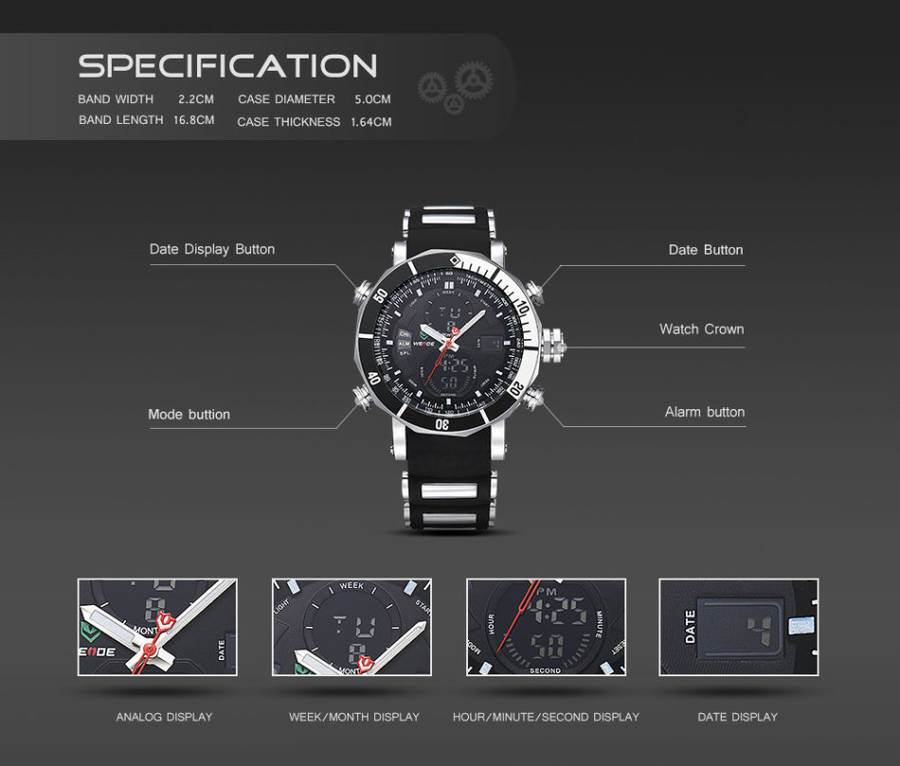 WEIDE Men's HAMMERHEAD Dual Time Black/White Dual Time + ALARM Watch BRAND NEW official SA store