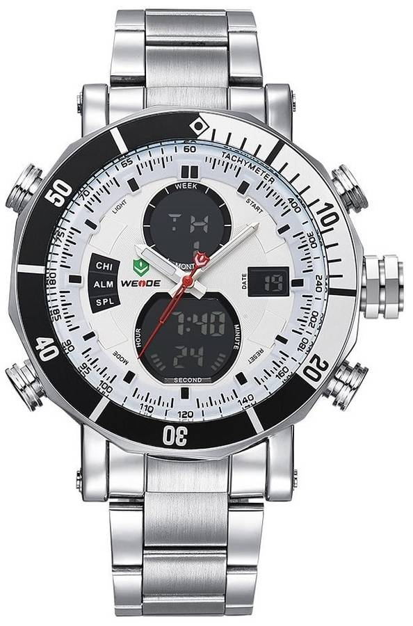 WEIDE Men's HAMMERHEAD Dual Time White Steel Dual Time + ALARM Watch BRAND NEW official SA store