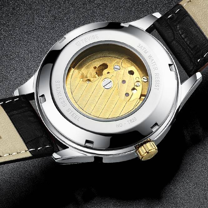 Retail: R2,399.00 TEVISE ® Men's Pirogue II Leather Automatic Moonphase Gold Trim Watch BRAND NEW