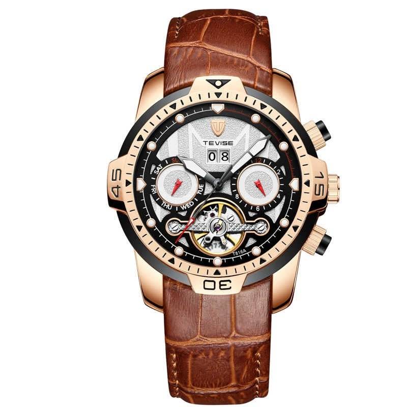Retail: R2,799.00 TEVISE ® Men's El Diablo Leather Rose Gold/Silver Watch BRAND NEW