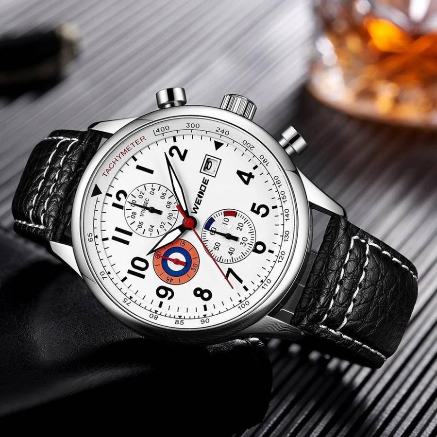 WEIDE Men's Bullet White/Black Leather Pilot Watch BRAND NEW official SA store