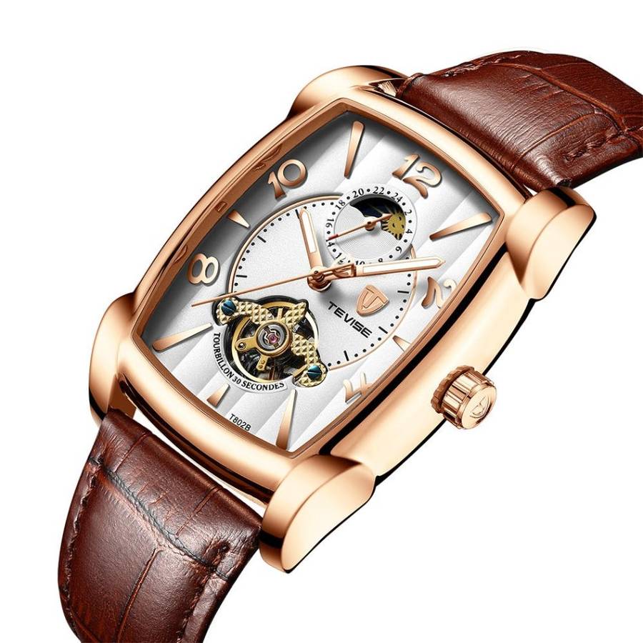 Retail: R2,899.00 TEVISE ® Men`s Spanish Tourbillon Automatic Rose Gold/White Watch BRAND NEW