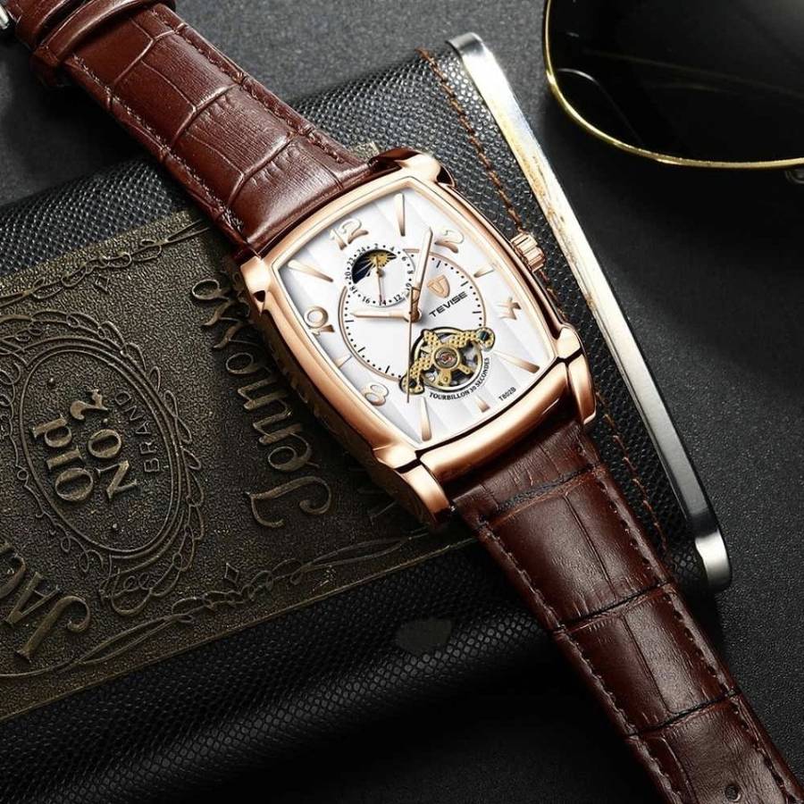 Retail: R2,899.00 TEVISE ® Men`s Spanish Tourbillon Automatic Rose Gold/White Watch BRAND NEW