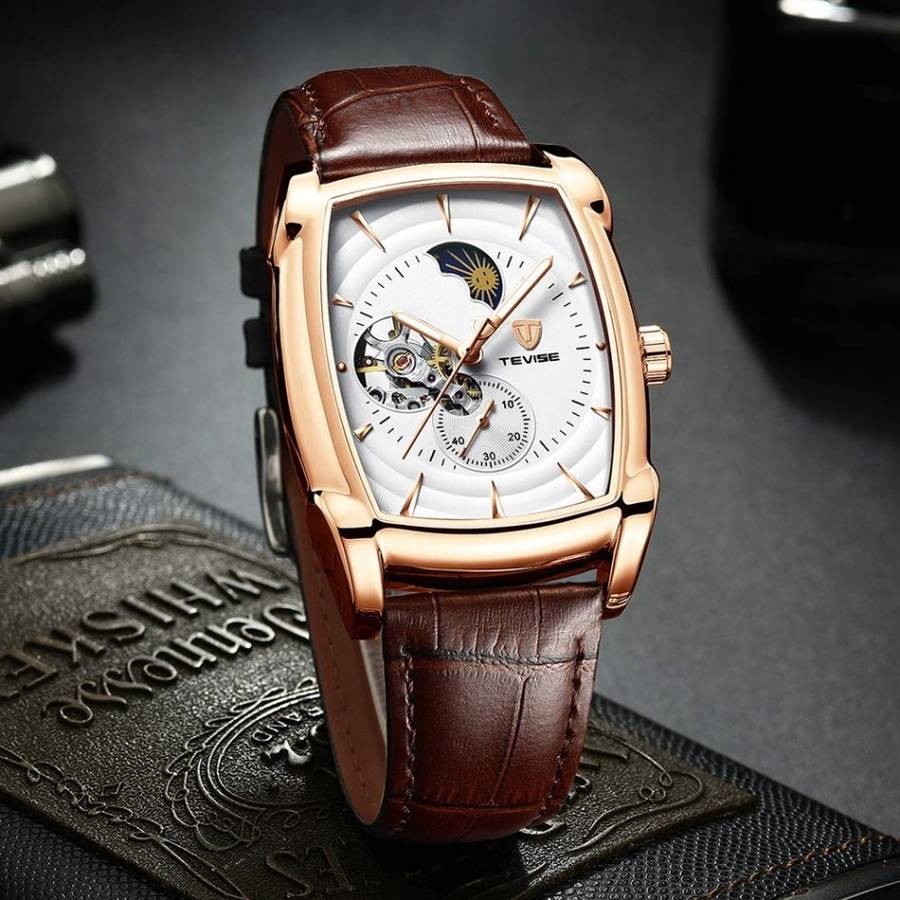 Retail: R2,899.00 TEVISE ® Men`s Spanish Tourbillon Automatic Rose Gold/White Watch BRAND NEW