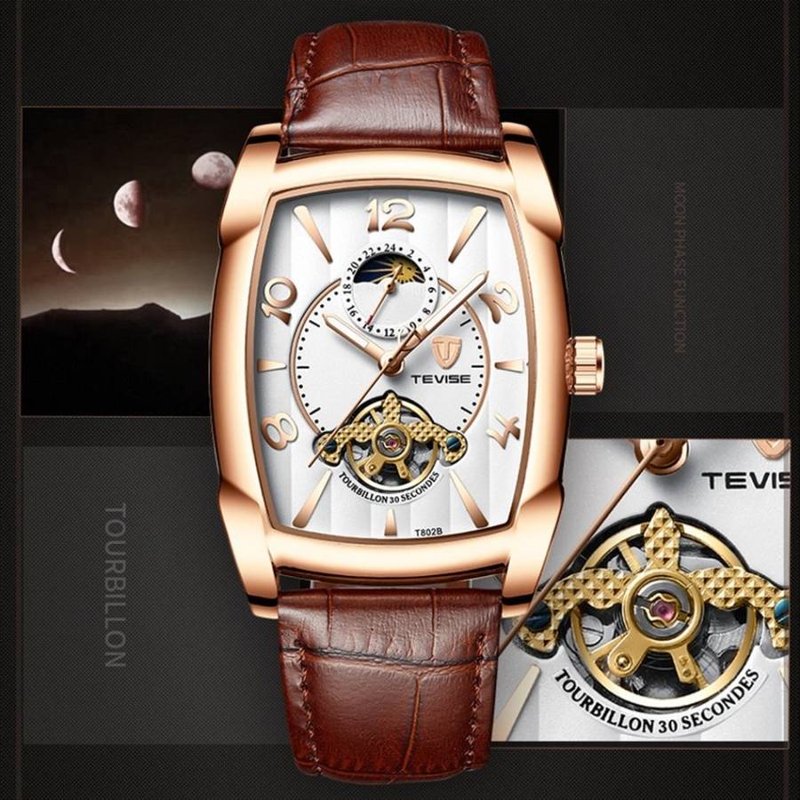 Retail: R2,899.00 TEVISE ® Men`s Spanish Tourbillon Automatic Rose Gold/White Watch BRAND NEW