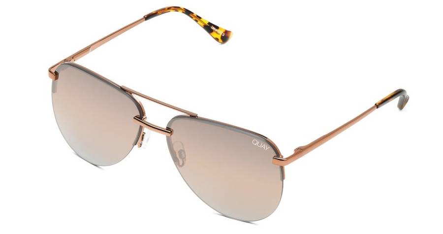 Must see!! QUAY Women`s J`LO Jennifer Lopez MIRROR THE PLAYA Rimless Aviator BRONZE FLASH Sunglasses