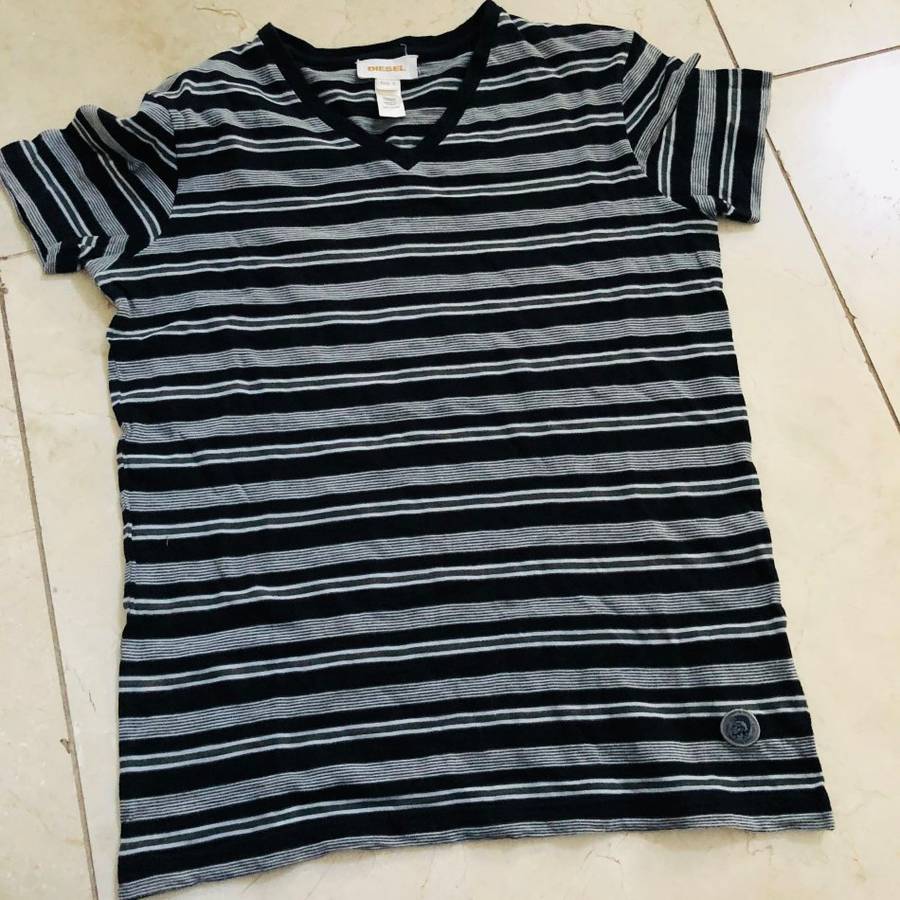 DIESEL 'Classic' Striped Black Grey T-Shirt Size S  - 100% GENUINE without tags