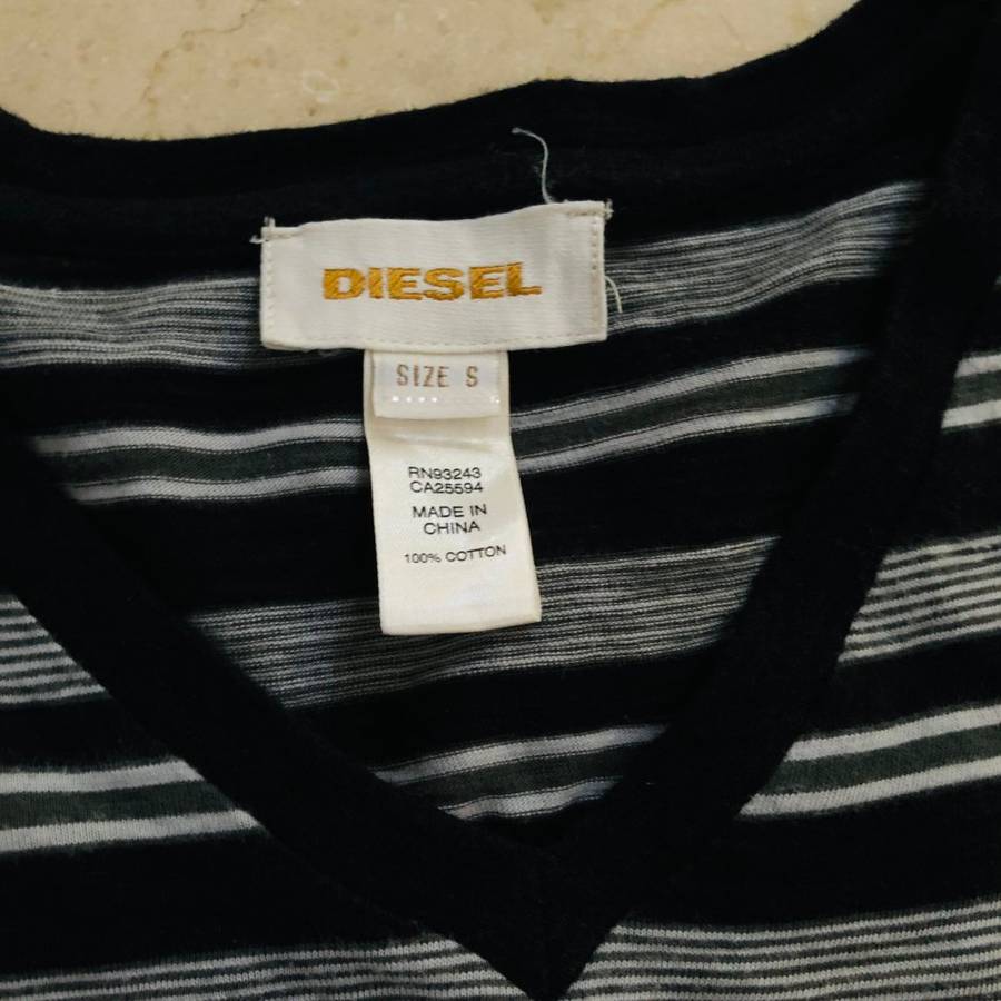DIESEL 'Classic' Striped Black Grey T-Shirt Size S  - 100% GENUINE without tags