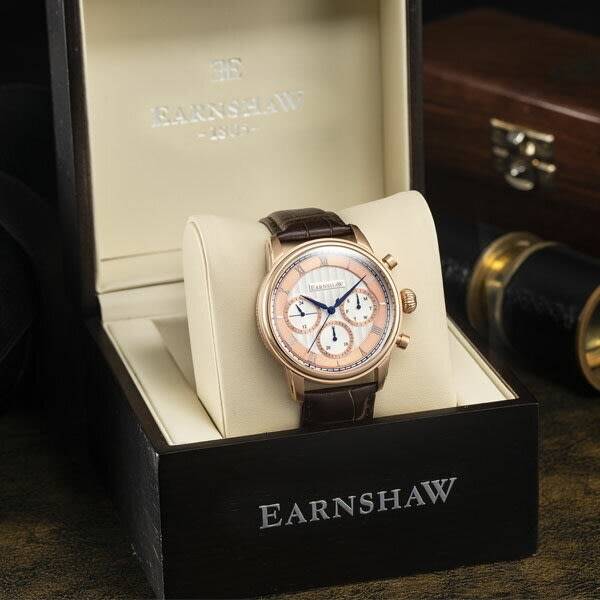 Retail: R8,200.00 Earnshaw LONDON Chronograph Men's BRANDY Longitude Multifunction Watch BRAND NEW