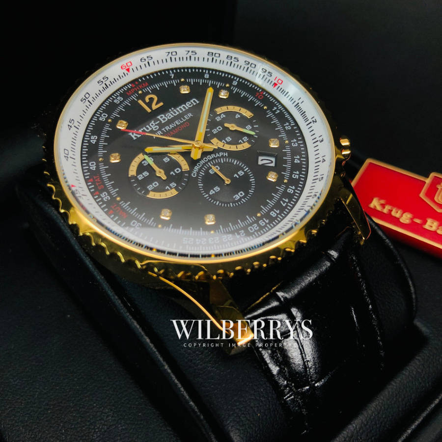 Retail: R11,000.00 Krug-Baumen Men's Air Traveller 46mm Diamond Black Edition Watch BRAND NEW