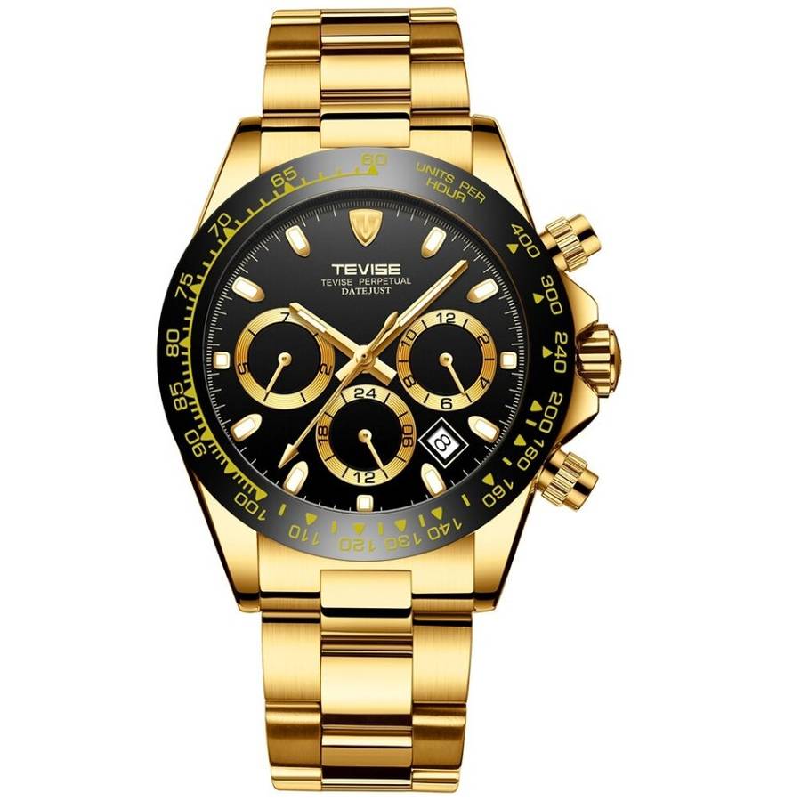 Retail: R2,599.00 TEVISE ® Men's Californian Racer Perpetual Automatic Gold/Black Watch BRAND NEW