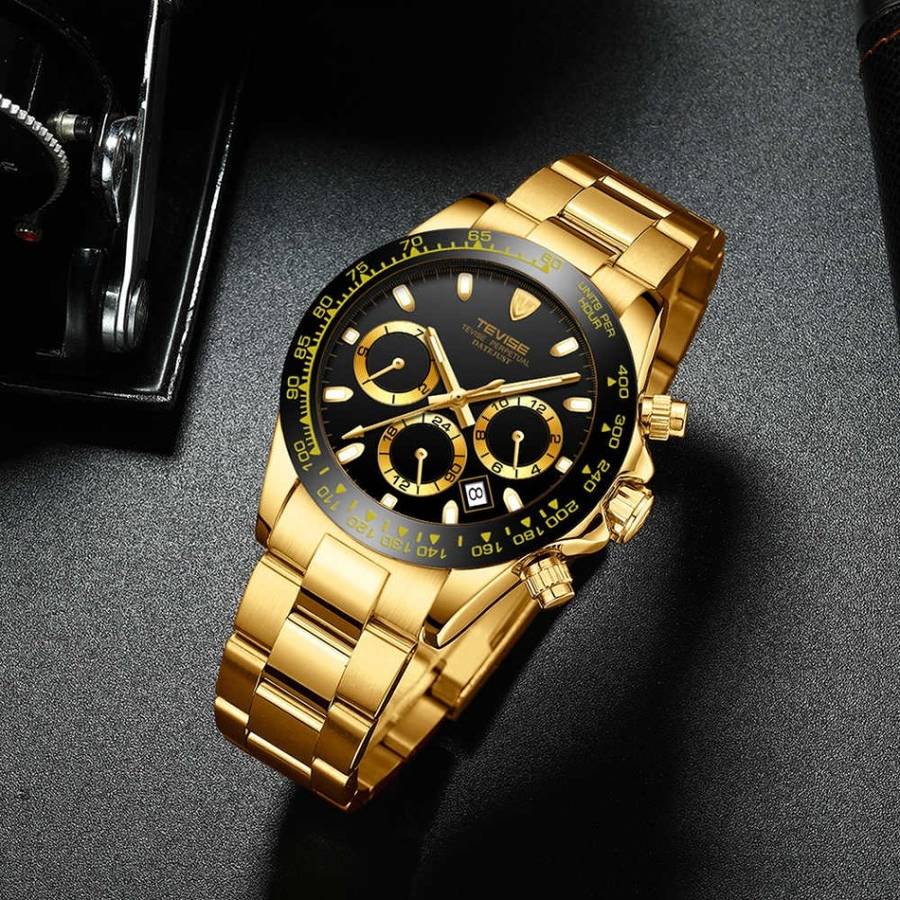 Retail: R2,599.00 TEVISE ® Men's Californian Racer Perpetual Automatic Gold/Black Watch BRAND NEW