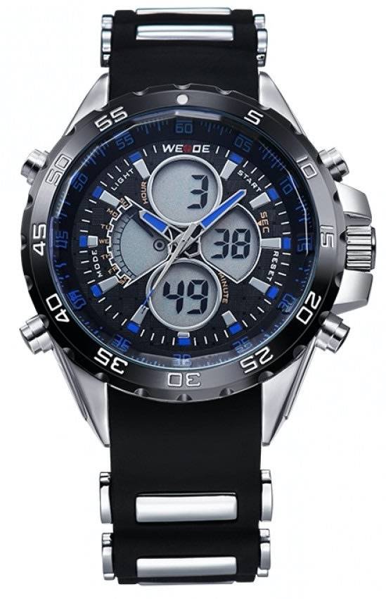WEIDE Men's Electro Dual Time Steel Blue Trim Watch BRAND NEW official SA store