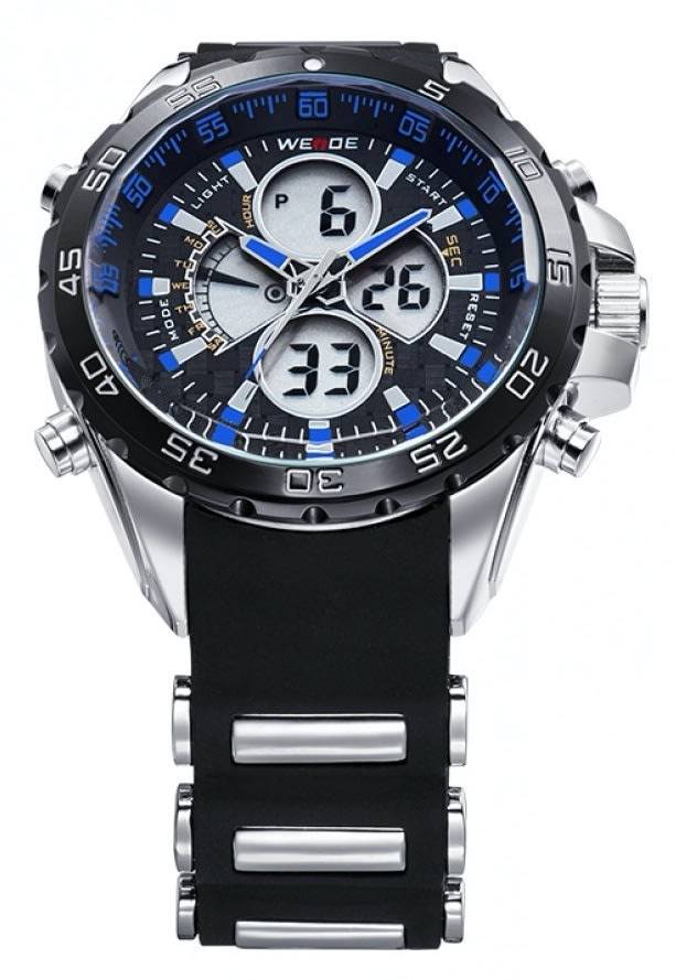 WEIDE Men's Electro Dual Time Steel Blue Trim Watch BRAND NEW official SA store