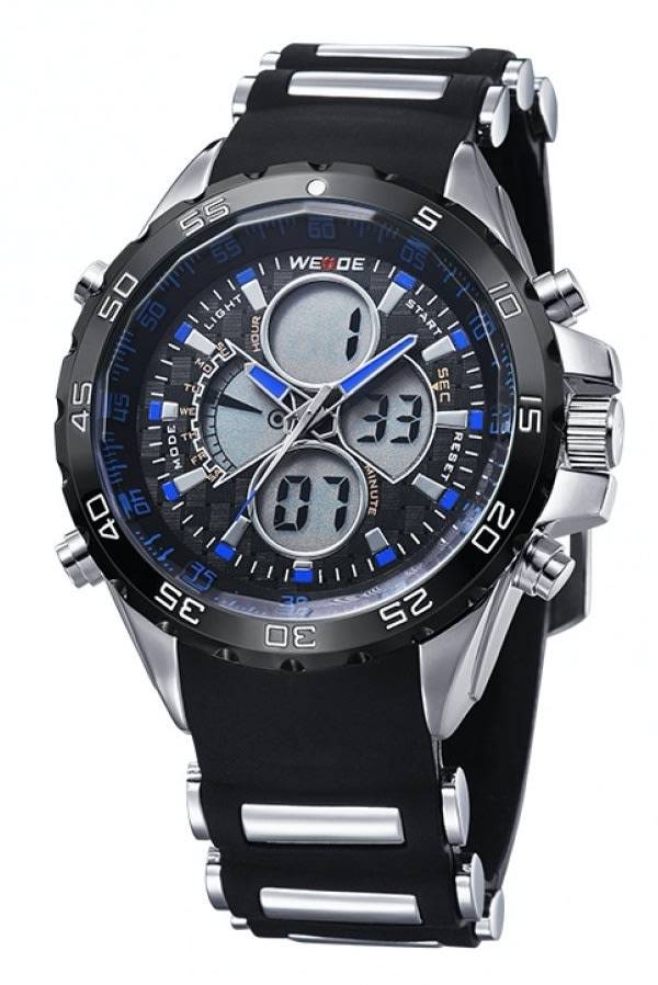 WEIDE Men's Electro Dual Time Steel Blue Trim Watch BRAND NEW official SA store